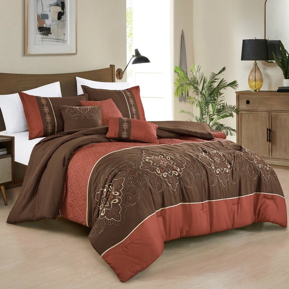 6-Piece Embroidered Mandala Global Chic Comforter Set Queen Size