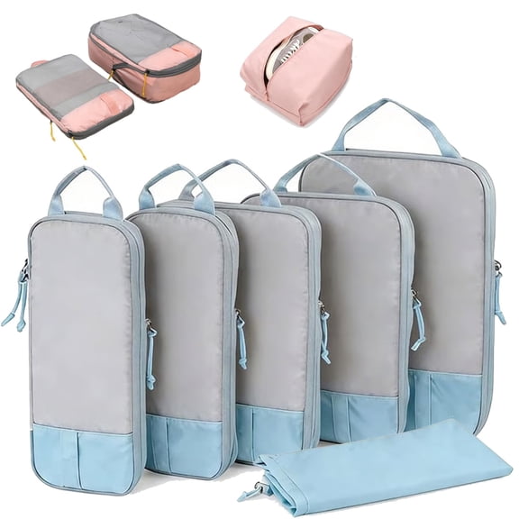 6-Piece Expandable Space-Saving Packing Cubes, Expandable Space-Saving Cubes, Mesh Luggage Organizers, Shoe Bag and Laundry Pouch for Suitcase, Carry-On, Cruise, Backpack, Closet (A)