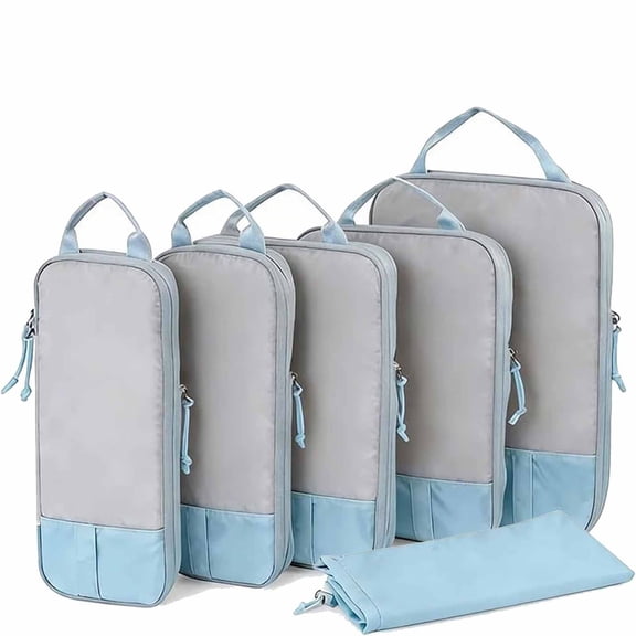 6-Piece Expandable Space-Saving Packing Cubes, Mesh Luggage Organizers, Shoe Bag and Laundry Pouch for Suitcase, Carry-On, Cruise, Backpack, Travel Accessories (Blue)