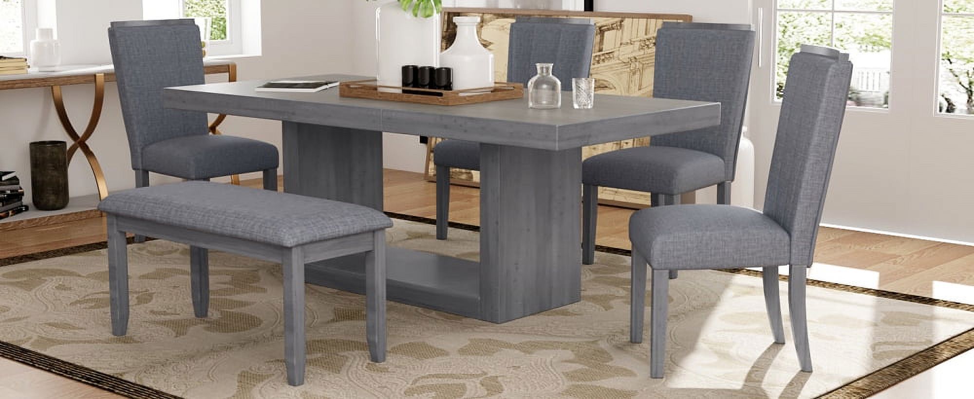 6 Piece Extendable Dining Table Set with 4 Upholstered Dining Chairs 1 ...