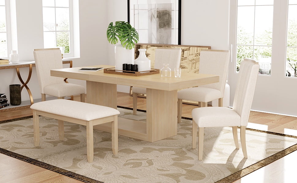 6 Piece Extendable Dining Table Set with 4 Upholstered Dining Chairs 1 ...