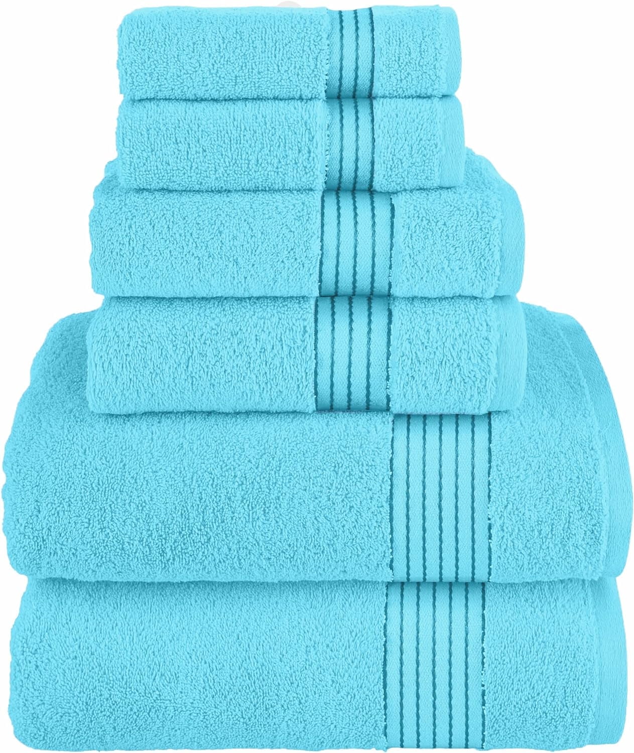 6-Piece Fade Resistant Bath towel, Hand and Washcloth Set - Cotton, Aqua