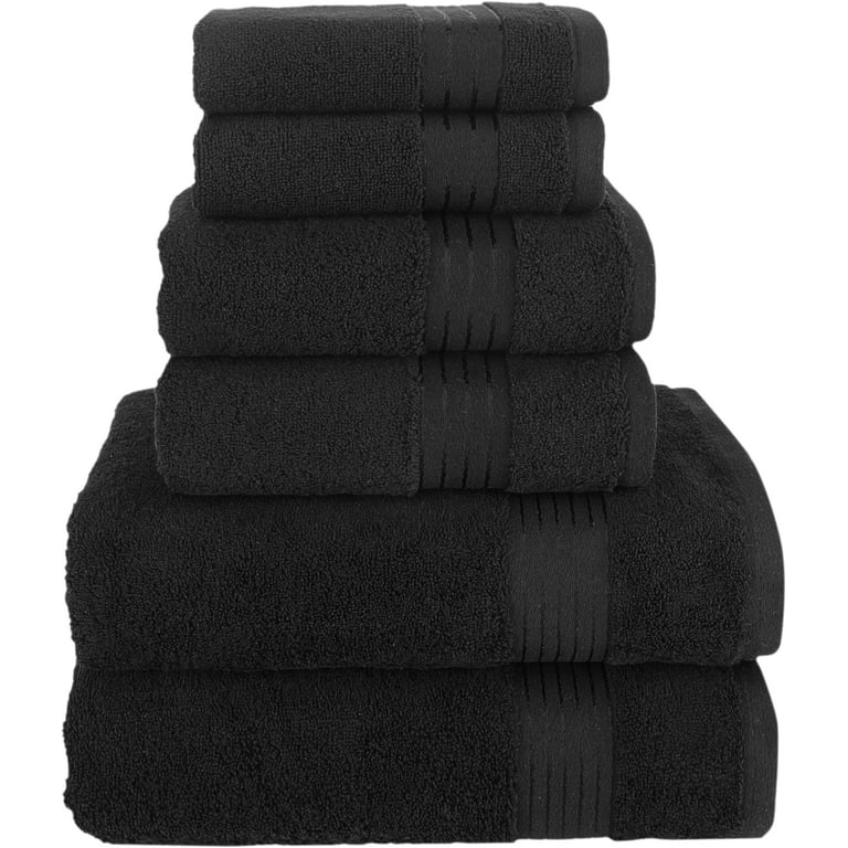 6 Piece Fade Resistant Bath towel Hand and Washcloth Set Cotton Black