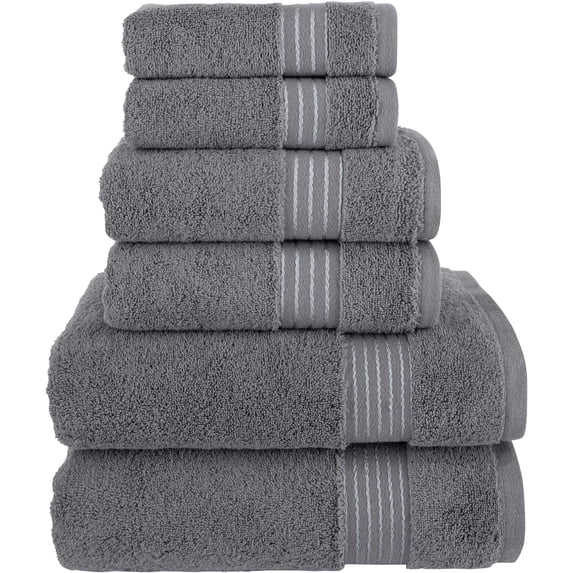 6-Piece Fade Resistant Bath towel, Hand and Washcloth Set - Cotton, Grey