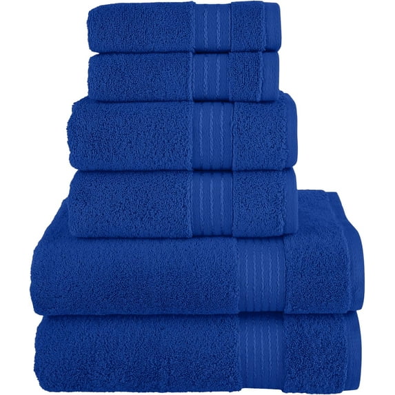 6-Piece Fade Resistant Bath towel, Hand and Washcloth Set - Cotton, Royal Blue
