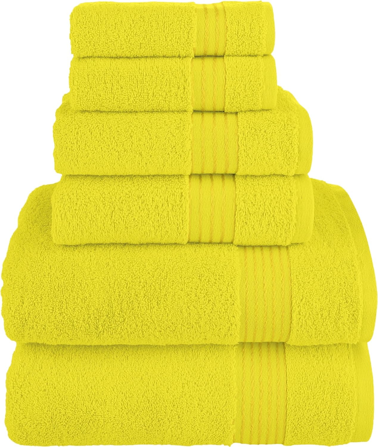 6-Piece Fade Resistant Bath towel, Hand and Washcloth Set - Cotton, Yellow