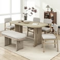 thumbnail image 1 of 6-Piece Farmhouse Upholstered Solid Wood Dining Table Set with Bench, 1 of 12