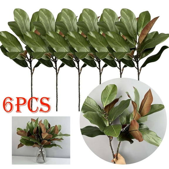 6 Piece Magnolia Branches Magnolia Leaves Picks Realistic Twigs Greenery for Home Room Decoration, Indoor Outdoor, 6pcs Artificial Greenery Leaf Magnolia Stems