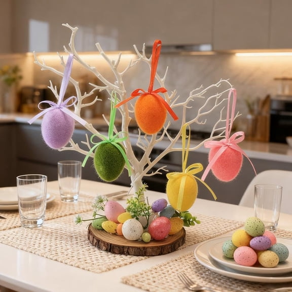 6-Piece Felt Easter Egg Ornaments Reusable Hanging Decorations for DIY Crafts, Easter Baskets, Spring Parties, and Home Decor