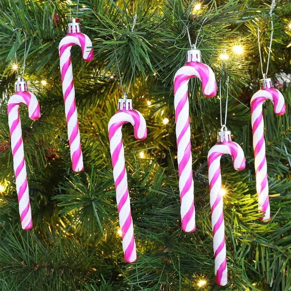 6-Piece Finial Christmas Hanging Ornament Set, 5.51 x 5.12 in, for Christmas Tree, Wreath, Mantel and Holiday Display, Hot Pink