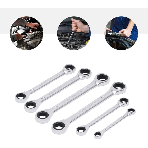 6-Piece Flex-Head Extra Long Ratcheting Wrenches Double Box End 45#Steel 72-Tooth Wrench Set with Metric 8mm - 19mm, Double-Head Ratchet, Labor-Saving Fast Dual-Use Auto Repair Tool