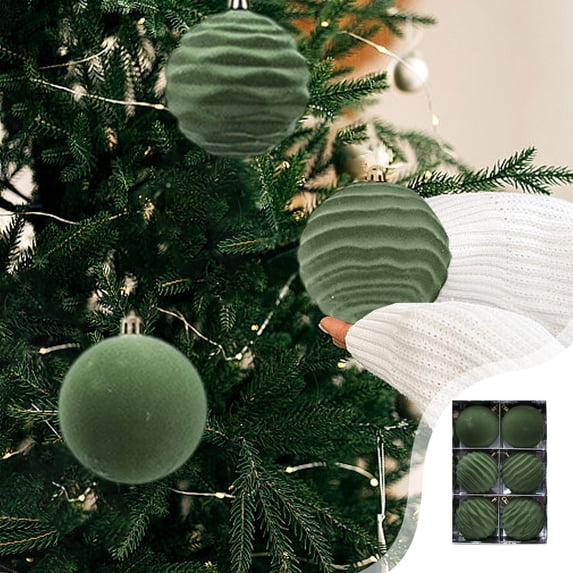 6-Piece Flocked Christmas Ball Ornaments Set Velvet Baubles for Christmas Tree Home Decor