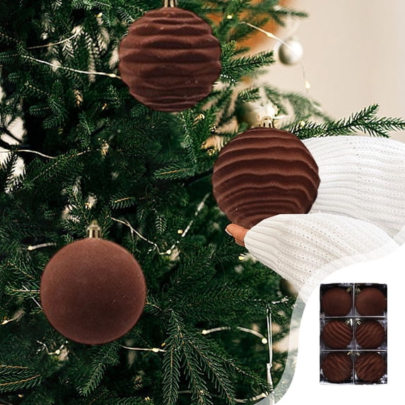 6-Piece Flocked Christmas Ball Ornaments Set Velvet Baubles for Christmas Tree Home Decor