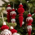 thumbnail image 1 of 6-Piece Flocked Red Finial Drop Christmas Ornaments, Velvet Teardrop Baubles with Rich Plush Texture, Hanging Tree Decor for Warm Holiday Displays, 1 of 7
