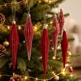 thumbnail image 1 of 6-Piece Flocked Red Finial Drop Christmas Ornaments, Velvet Teardrop Baubles with Rich Plush Texture, Hanging Tree Decor for Warm Holiday Displays, 1 of 7
