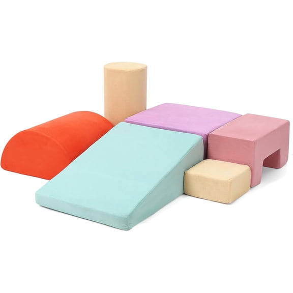 6 Piece Foam Climbing Playset - Modular Soft Climber Blocks for Crawling Sliding and Activity Training - Colorful Design