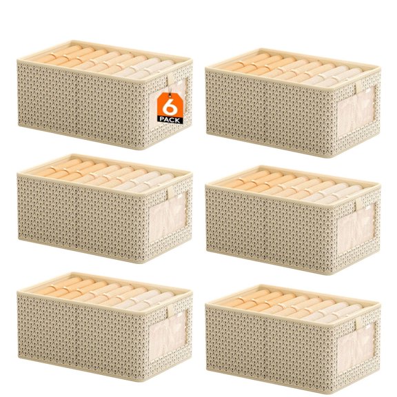 6-Piece Foldable Storage Boxes for Closet Organization – Sturdy, Stackable, and Breathable Fabric Bins with Handles and Viewing Window 44*30*20cm