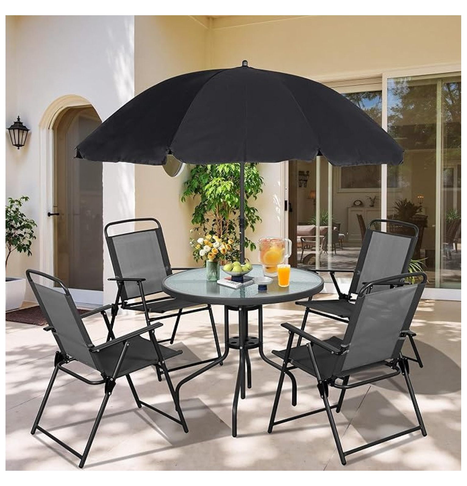 6 Piece Folding Patio Dining Set,Small Metal Outdoor Garden Patio Table ...