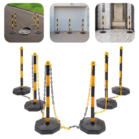 6-Piece Free Standing Safety Bollards, 33.5in Post Height, Fits Lawns, Reception Areas & Commercial Areas for Danger Warnings & Traffic Management