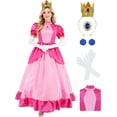thumbnail image 1 of 6-Piece Galaxy Princess Cosplay Costume Set for Women, Satin Cosplay Party Gown with Crown, Star Wand & Accessories, Complete Halloween Dress-Up Outfit (Pink), 1 of 8