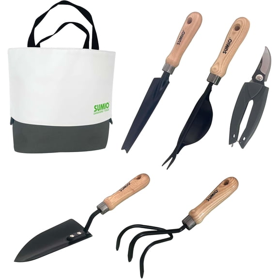 6-Piece Gardening Hand Tool Set Includes Trowel, Transplanter, Cultivator, Lever Weeder, Bypass Pruner & Storage Bag Garden Tools Kit for Planting, Weeding, and Pruning (Gray)