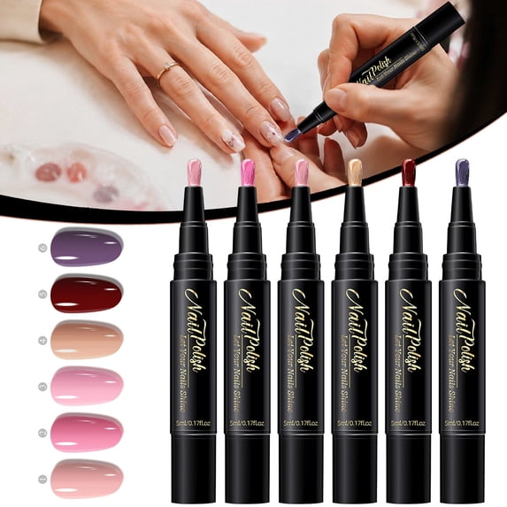 6-Piece Gel Nail Polish Pen Set, 3-in-1 UV LED Nail Art Markers with Precision Tip, One-Step Gel Manicure Pens for DIY Nail Designs