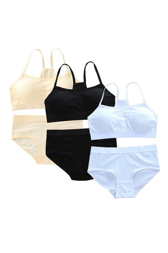 6 Pcs Girls’seamless Underwear Set Lightly Padded Training Beginner Bras Girls Underwear Size 8-14