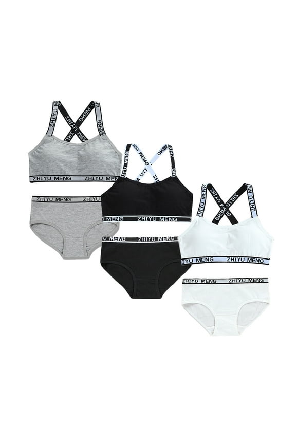 6 Piece Girls' Matching Training Bra Set Seamless Cami Training Beginner Bras Girls Underwear 8-14