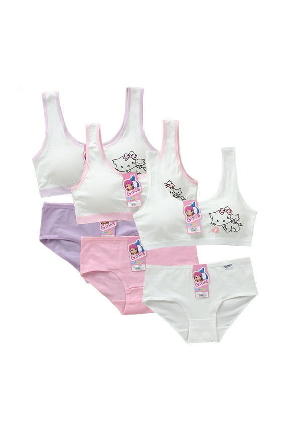 6 Piece Girls' Matching Training Bra Set Seamless Cami Training Beginner Bras Girls Underwear Size 8-14