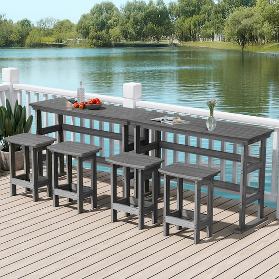 6-Piece HDPE Plastic Outdoor Plastic Outdoor Patio Rectangle Bar Height Bistro Dining Set in Gray
