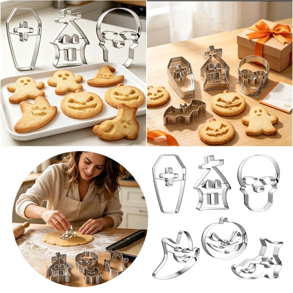 6-Piece Halloween Cookie Cutter Set, Metal Biscuit Molds with Pumpkin & Ghost Shapes, Stainless Steel Baking Tool for Party, Kitchen, & Holiday Cookie Decorating