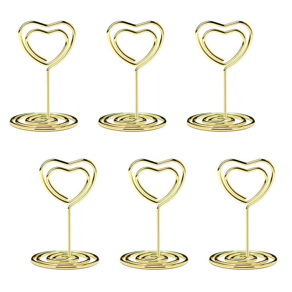 6-Piece Heart-Shaped Table Card Holder Set - Wire Photo & Menu Clips for Wedding, Event Seating, Table Numbers & Decorative Displays(Gold)