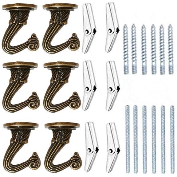 6-Piece Heavy Duty Ceiling Hooks for Hanging Plants, Swag Toggle Hooks with Complete Mounting Hardware - Indoor Outdoor Garden Home Hardware