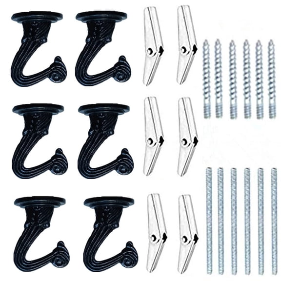 6-Piece Heavy Duty Ceiling Hooks for Hanging Plants, Swag Toggle Hooks with Complete Mounting Hardware - Indoor Outdoor Garden Home Hardware