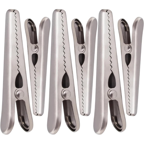 6-Piece Heavy Duty Stainless Steel Food Clips Set, Alligator Style Bag Sealing Clips for Snacks, Bread, Coffee Storage, Silver