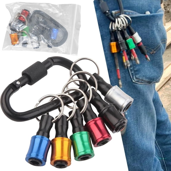 6-Piece Hexagonal Tool Holder Impact Drill Bit Rack, 6 Set of 1/4 Inch Hex Shank Impact Drill Bit Holder Key Chain Alloy Drill Bit Holder With Black Carabiner for Functional Tool & Home