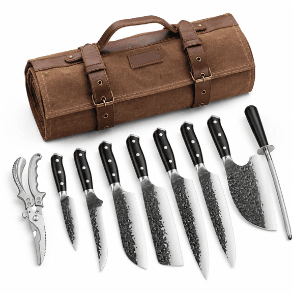 6-Piece High Carbon Steel Chef Set with Canvas Leather Storage Bag