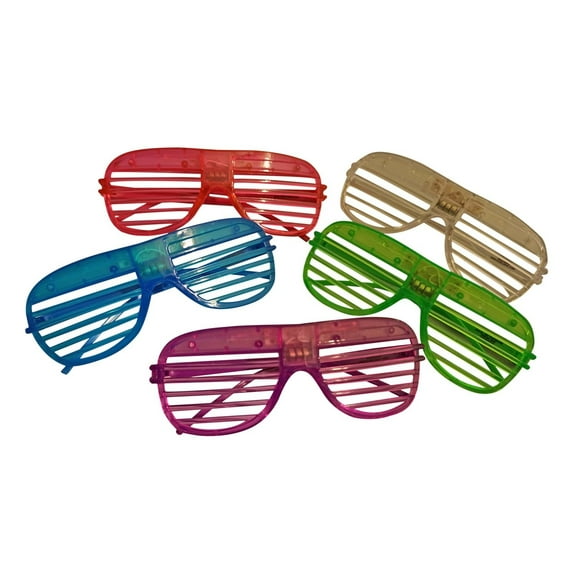 6 Piece High Quality Slotted & Shutter Shades Light Up Unisex Flashing Glasses For Adults & Children- With Push On/Off Button for All Occasions
