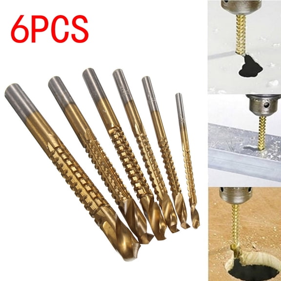 6-Piece High-Speed Steel Woodworking Drill Bit Set, Multi-Functional Metal Twist Bits for Carpenter and Home Improvement Projects