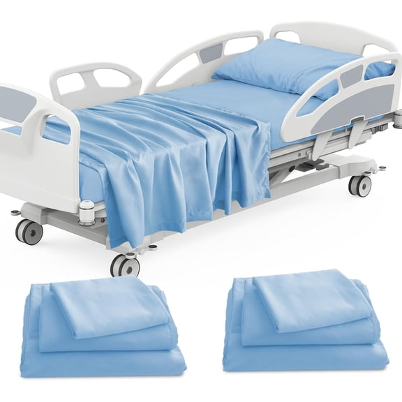 6 Piece Hospital Bed Sheets Set for Home Use and Hospital Use 2 Fitted Sheets 36"×84"×14", 2 Flat Sheets and 2 Pillowcases, Blue
