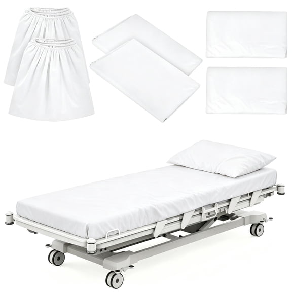 6-Piece Hospital Bed Sheets Set, Includes 2 Fitted Sheets 84x36x14", 2 Flat Sheets 104x59", 2 Pillowcases 19x29", Soft Breathable Fiber Cotton for Home and Hospital Use, White