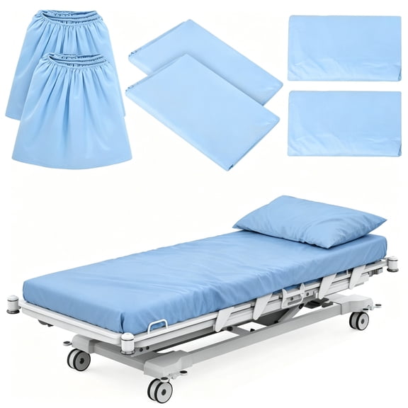 6 Piece Hospital Bedding Set, Sky Blue Fiber Cotton Sheets, 2 Fitted 84x36x14", 2 Flat 104x59", 2 Pillowcases 19x29", Soft Breathable, Home Hospital Use