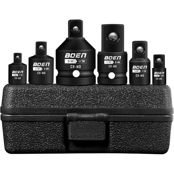 6 Piece Impact Socket Adapter Set, 1/4" 3/8" 1/2" 3/4" Drive Socket Reducer Set with Durable Case, CR-MO, Reducer Converter Impact Adapter Set for Impact Driver Conversions