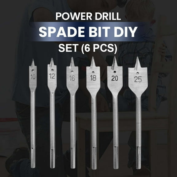 6-Piece Industrial Spade Paddle Flat Wood Boring Drill Bit Set, Carpenter Tools