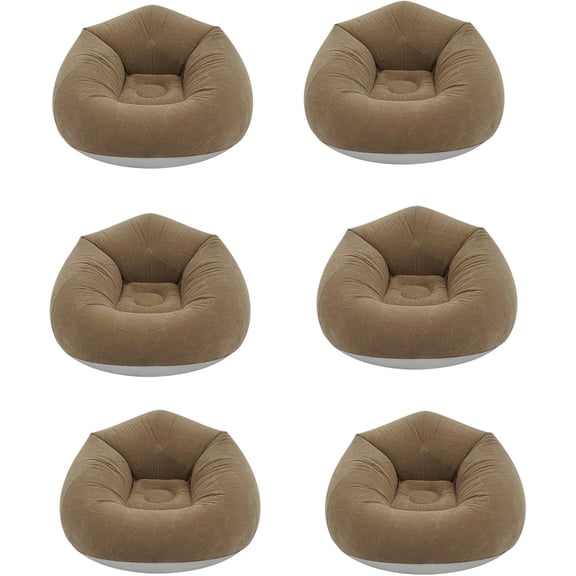 6-Piece Inflatable Bean Bag Chair Set with Foot Pump, Coffee Color