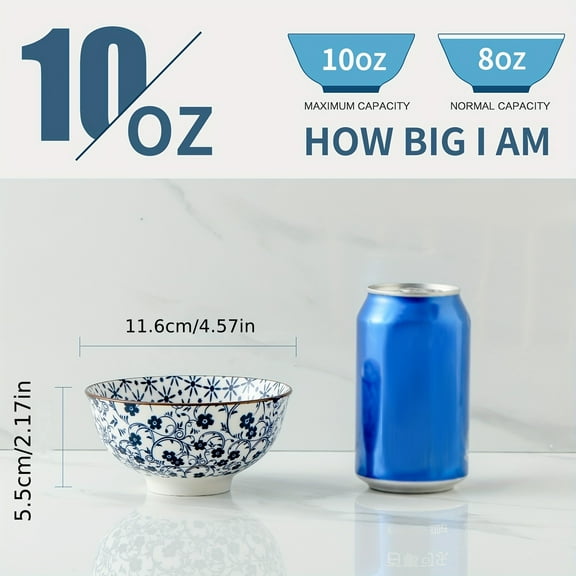 6-Piece Japanese-Style Ceramic Bowls with Lids - Blue & White 4.5" & 6" Sizes | Microwave/Dishwasher Safe for Noodles, Soup, Dessert (Holiday Gift Set for Family & Friends)