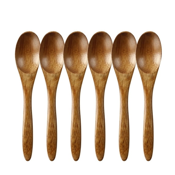 Japanese Style Solid Wooden Spoons Set of 6 Natural Tableware for Coffee Stirring and Dining Use