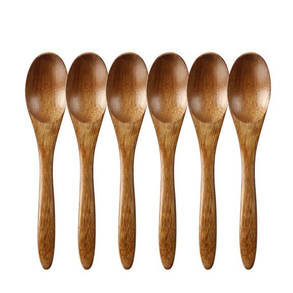6-Piece Japanese Wooden Spoon Set - Mini Solid Wood Coffee Stirrers & Dessert Spoons (Natural, BPA-Free)