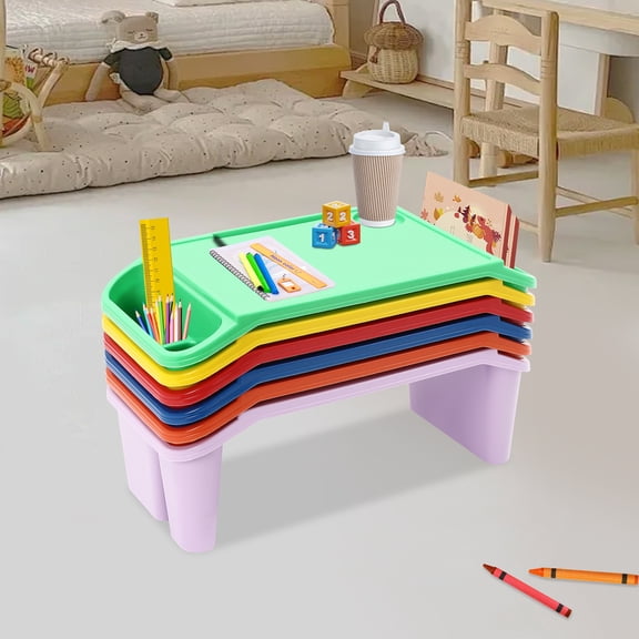 6-Piece Kids Lap Desk Set, Colorful Bed Tray with Cup Holder for Writing & Eating