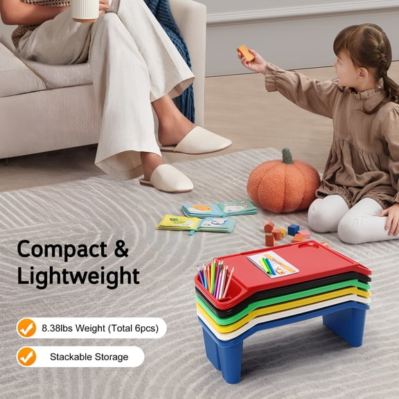 6-Piece Kids Lap Desk Set with Storage, Lightweight & Sturdy Portable Play Tray, 15kg Capacity